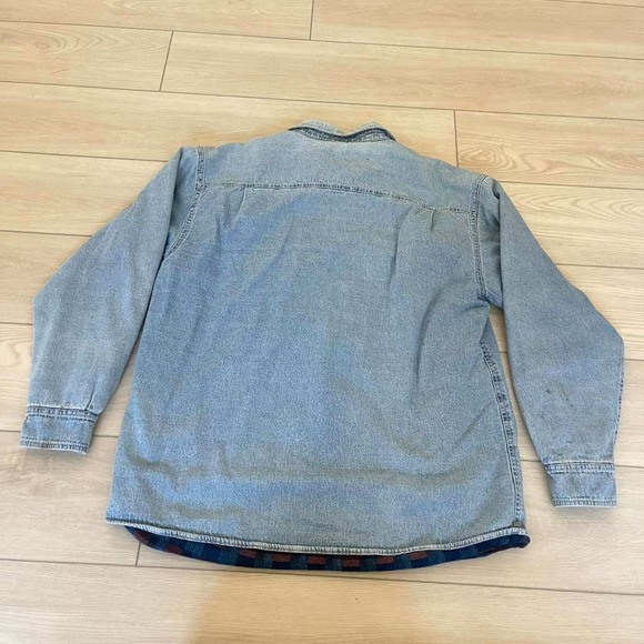 Levi Strauss & Co. Mens Denim Shirt Jacket L‎ Blue Plaid Lined Button Front - Picture 3 of 10